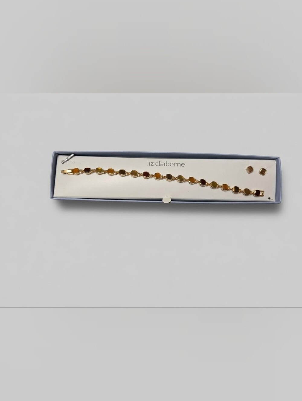Liz Claiborne Y2K Amber Jewel & Gold Tone Bracelet And Earring Set NIB